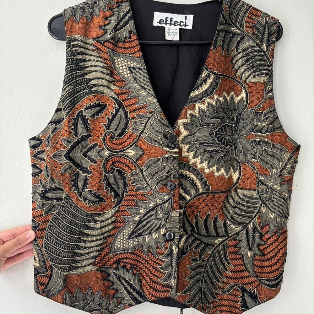 Vintage Black Brown Retro Whimsygoth Beaded Fairy Grunge Indie Vest - Medium